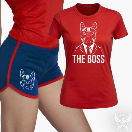 The Boss - Francia bulldog női piros póló + kék short