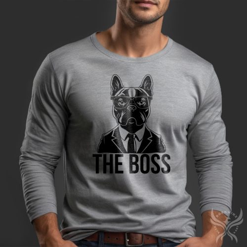 The Boss - Francia bulldog / Szürke férfi hosszú ujjú póló